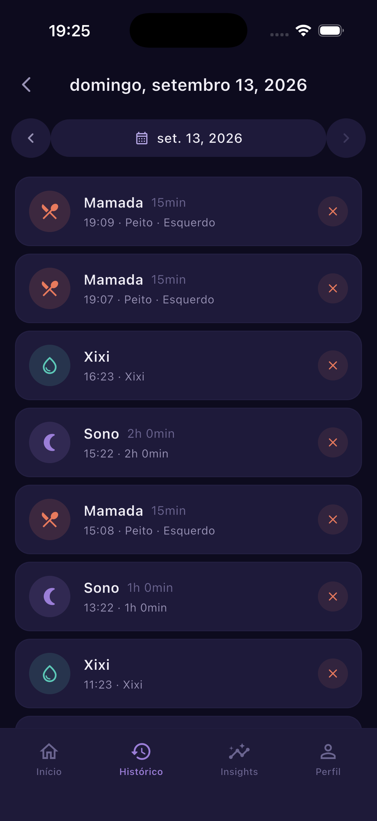 Registro de mamada: peito ou mamadeira